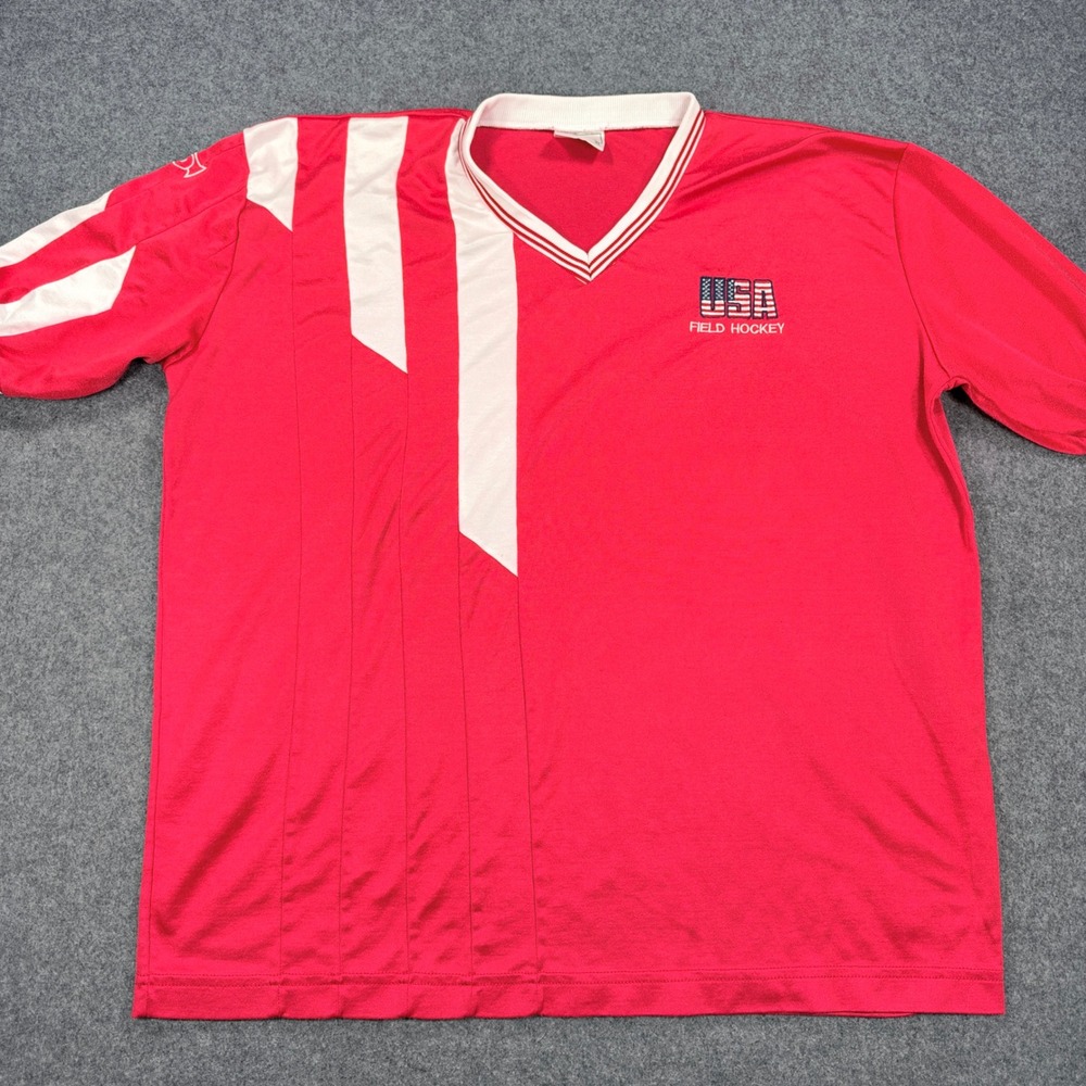 Vintage Peter Green Ltd USA Field Hockey Jersey Red White XL Made in USA #21
